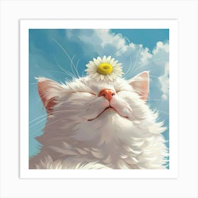 White Cat With Daisy Art Print