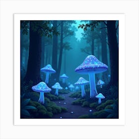 A Magical Forest Filled With Glowing Blue Mushrooms 1 Art Print