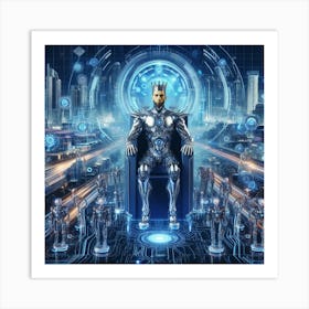 Futuristic King In Futuristic City Art Print