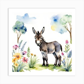 Baby donkey watercolour  Art Print