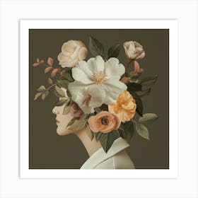 Beige Blumenhaar Frauenportrait Boho-Style Art Print