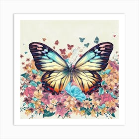 Butterfly With Flowers Art Print