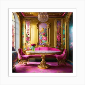 Pink And Gold Dining Room Art Print