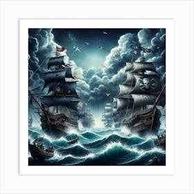 Pirate Ships In The Sea 2 Art Print