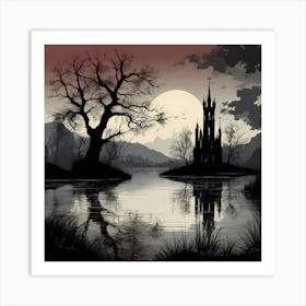 Gothic Inspired Style Castle at Sunset Art Print