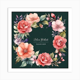 Watercolor Floral Wreath Art Print