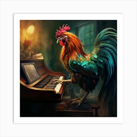Rooster Playing Piano Art Print