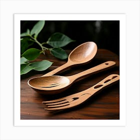 Spoon Fork Knife Utensil Dining Bamboo Ecofriendly Branding Reusable Sustainable Engravin 2 1 Art Print