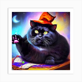Black Cat With Magic Hat Art Print