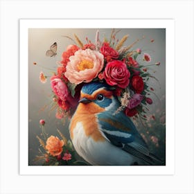 Bird In A Flower Crown Art Print