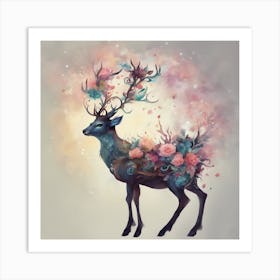 Deer With Flowers 3 Art Print