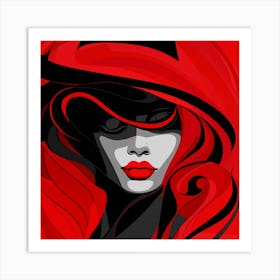 Red Woman In A Hat Art Print