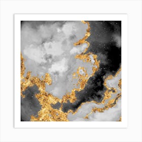 100 Nebulas in Space with Stars Abstract in Black and Gold n.034 Art Print