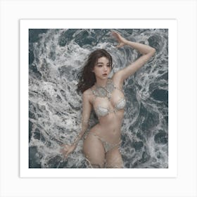 Asian Girl In The Ocean Art Print