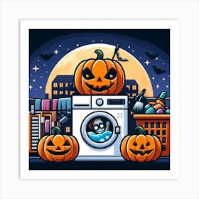 Halloween Pumpkins In The Washing Machine Art Print