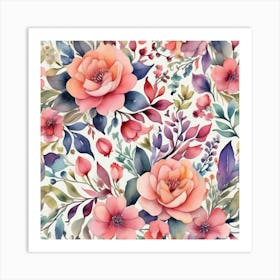 Watercolor Floral Pattern Art Print 1 Art Print