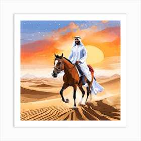 Arabic Man Riding A Horse In The Desert Art Print