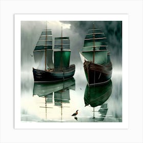  Two Ships In The Water 01 - Watercolor  Art Print