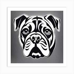 Bulldog Head, Black and white illustration, Dog drawing, Dog art, Animal illustration, Pet portrait, Realistic dog art Art Print