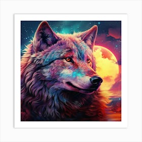 Wolf and moon Art Print