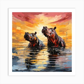 Sunset Hippo Art Print