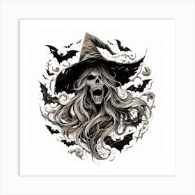 Witch With Bats Art Print
