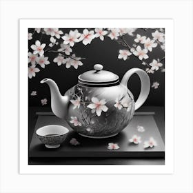 Firefly An Intricate Beautiful Japanese Teapot, Modern, Illustration, Sakura Garden Background 35390 Art Print