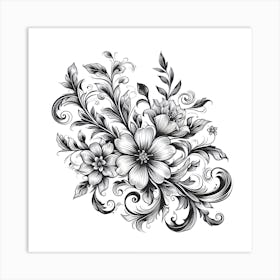 Black And White Floral Design 2 Art Print