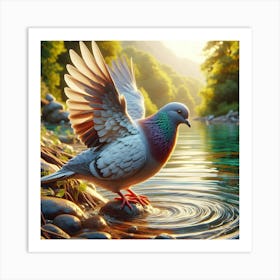 Pigeon By The Water Art Print