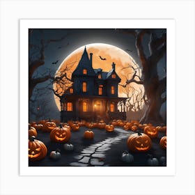 Halloween House With Pumpkins 3 Art Print