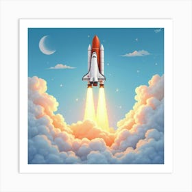 A Watercolor Space Shuttle Launching Into The Sky Surrounded By Clouds 1 Art Print