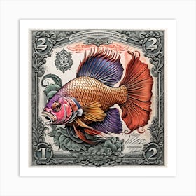 Fighting Fish Stamp Poster Art Art Print