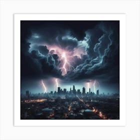 Lightning Over Los Angeles Art Print