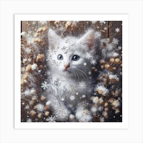 White Kitten In The Snow Art Print