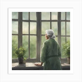 Old Lady Looking Out The Window Art Print