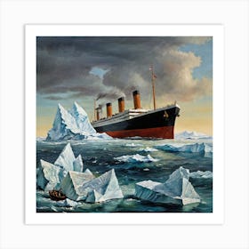 Titanic And Icebergs Art Print