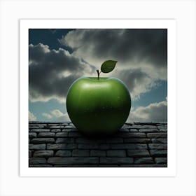 Green Apple On Brick Wall Art Print