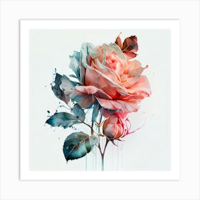 Watercolor Pink Rose Art Print