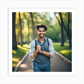 Happy Young Man In Park Art Print