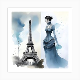 Eiffel Tower Monochromatic Watercolor 1 Art Print