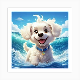 Puppy In The Ocean Art Print