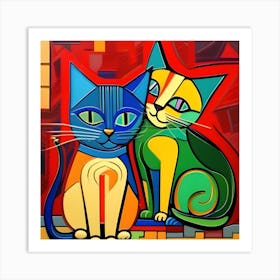 Two Cats Modern Art Picasso Inspired 3 Art Print