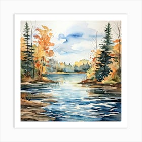 Fall Season Landscape Capturing The Transition From Summer To Autumn With A Calm Cloudy Weather Wa Art Print