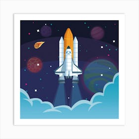 Space Shuttle In Space Art Print