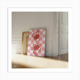 Crabs On A Checkered Floor - Pink Art Print