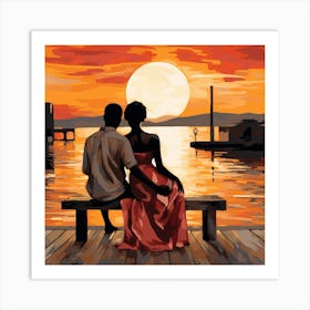 Sunset Couple Painting Art Print