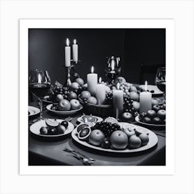 Black And White Table Setting Art Print