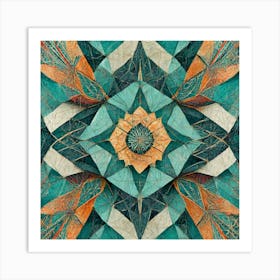 Firefly Beautiful Modern Detailed Floral Indian Mosaic Mandala Pattern In Neutral Gray, Teal, Charco (3) Art Print