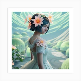 Girl With Flowers Art Print