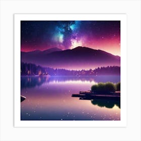 Night Sky Over Lake 4 Art Print